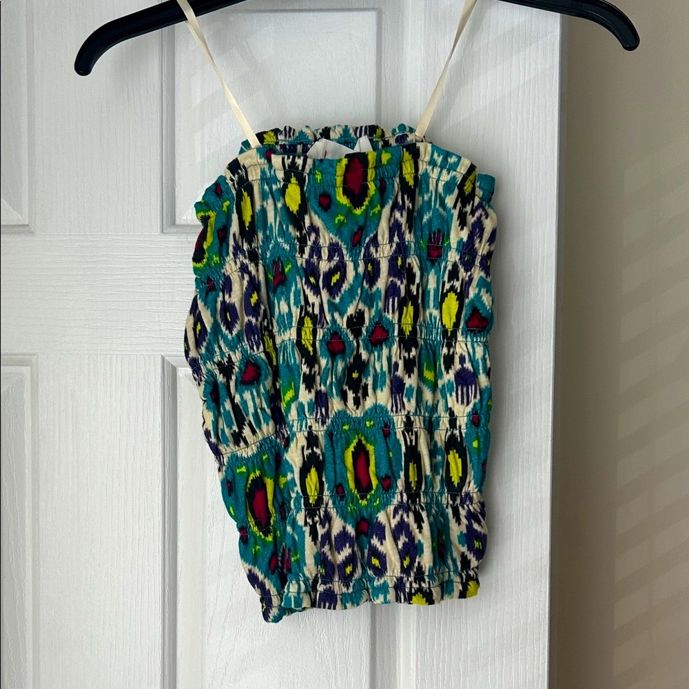 Anthropologie Teal and Yellow Patterned Camisole